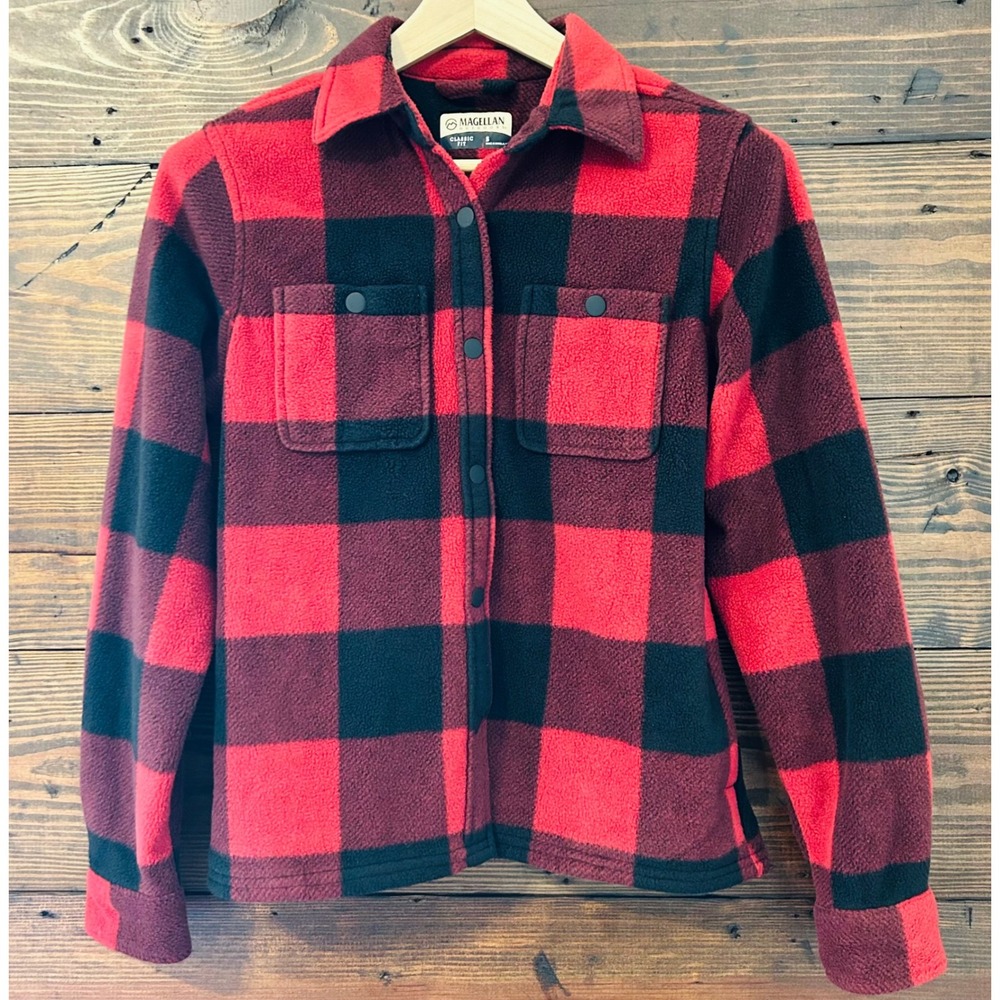 Magellan Buffalo Plaid Shacket Fleece Shirt Jacket Womens S Red Black Lumberjack